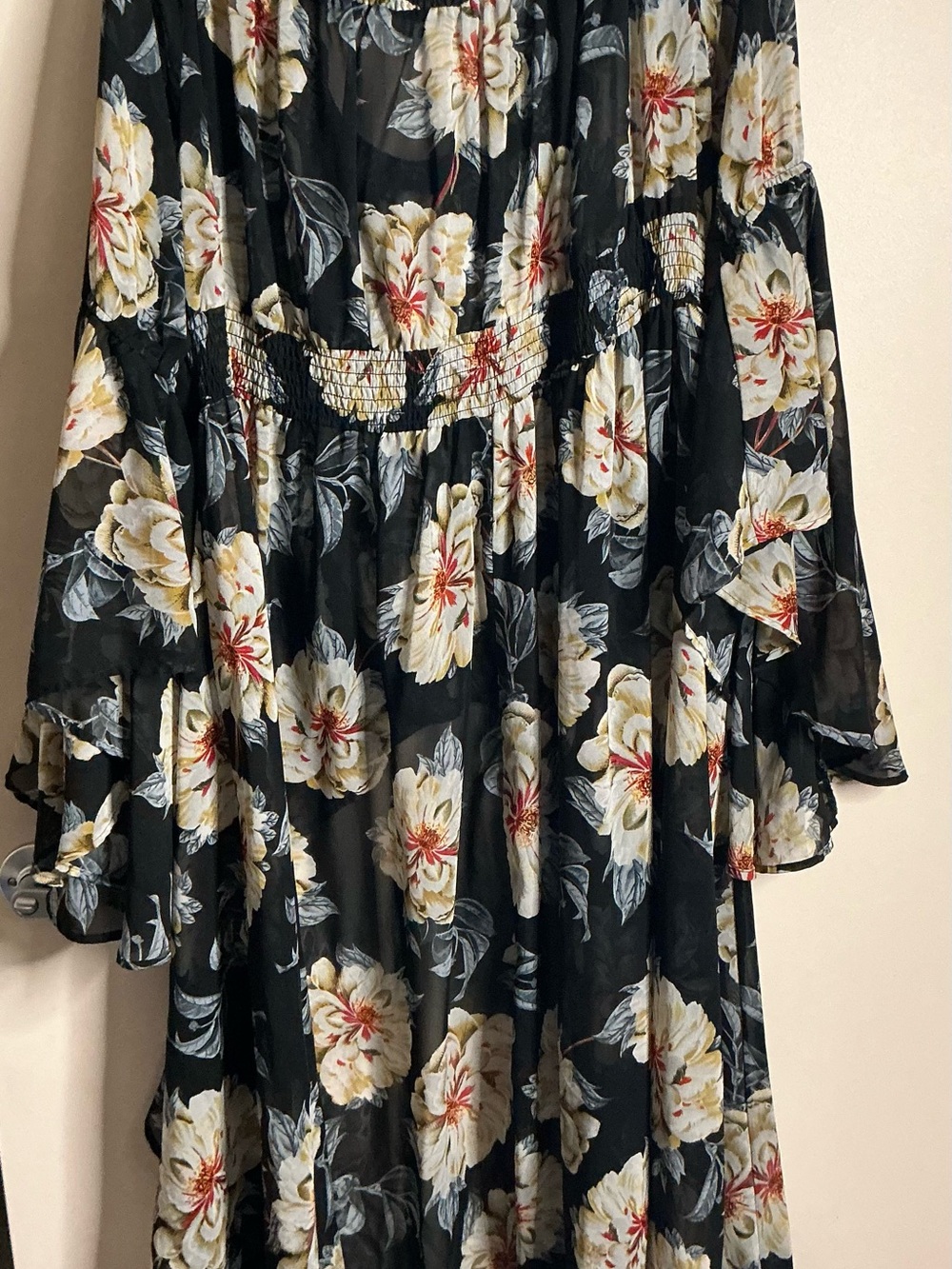 Black Floral Boho Maxi shirt with Ruffled Sleeves